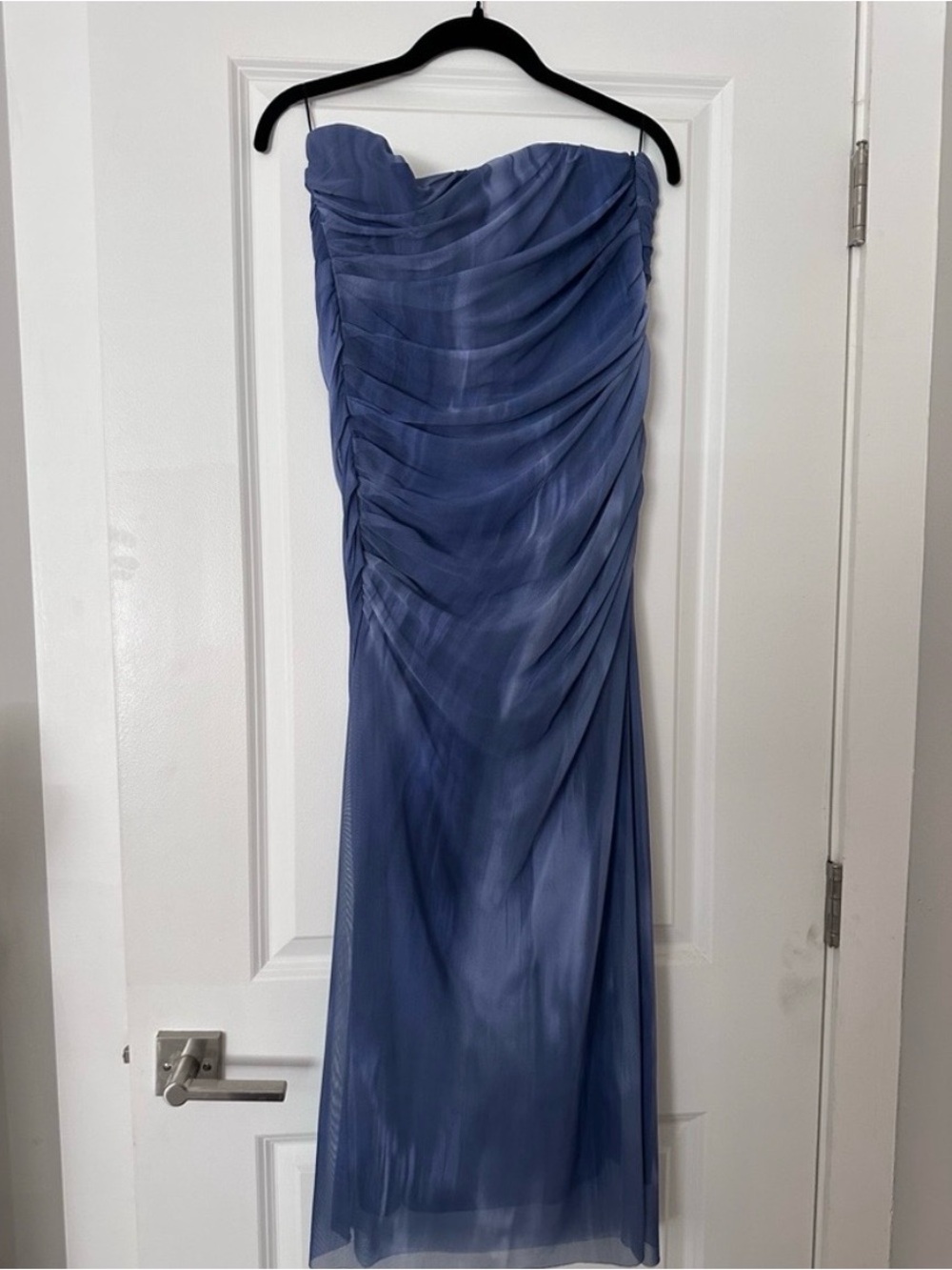 Zara Strapless Slate Blue Ruched Evening Dress